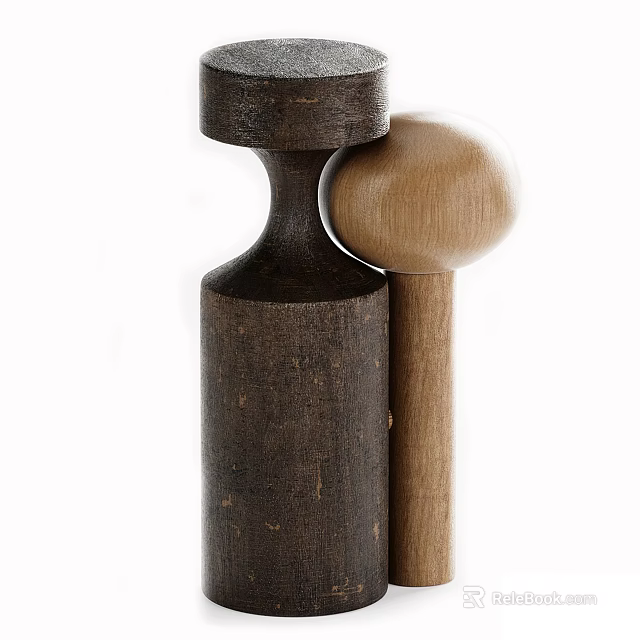 Wooden Side Table with Dark and Light Wood Tones Unique Cylindrical and Spherical Structure Design 3d model 