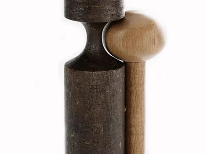 Wooden Side Table with Dark and Light Wood Tones Unique Cylindrical and Spherical Structure Design 3d model