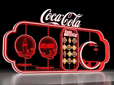 Coca-Cola Themed Red Neon Photo Spot With Decorative Circles And Brand Signage 3d model