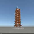 Traditional Multi Tiered Pagoda with Red Black Structure and Stone Base Design 3d model