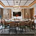 Chinese Style Private Dining Room Interior With Round Table Chairs Ceiling Design Chandelier And Decorations 3d model