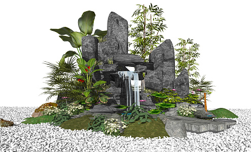 New Chinese style landscape sketch rockery stone dry landscape 3d model