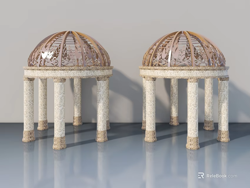 Swing Doors With Classic Arched Domes And Decorative Columns Design 3d model