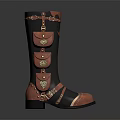 Black and Red Leather Boots With Multiple Belts Pockets and Metal Buckles Design