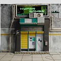 Modern Hyper Games Arcade Entrance With Neon Sign Industrial Wall And Wires