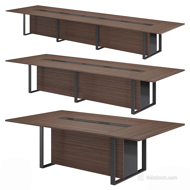 Modern Conference Tables With Wooden Top Black Metal Legs And Cable Management Slot 3d model 