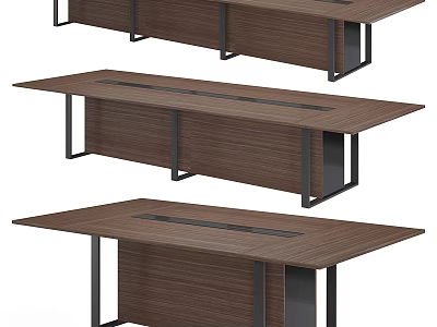 Modern Conference Tables With Wooden Top Black Metal Legs And Cable Management Slot 3d model