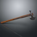 Traditional Medieval Axe Weapon With Wooden Handle And Metal Head Design