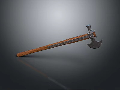 Traditional Medieval Axe Weapon With Wooden Handle And Metal Head Design 3d model