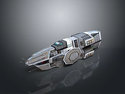 Sci Fi Spaceship With Metallic Structure And Futuristic Detailed Exterior Design 3d model