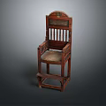 Traditional Wooden Leisure Chair With Slatted Backrest Armrests And Woven Seat Design