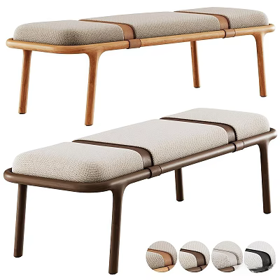 Modern Sofa Bench With Soft Upholstered Seat And Wooden Legs Design 3d model