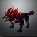 Fierce Two Headed Wolf Mythical Creature Fantasy Character With Red Flaming Mane And Glowing Eyes