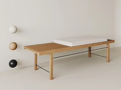 Nordic Bed End Stool Solid Wood Grille 3d model