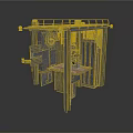 Industrial Metal Machinery Structure Featuring Open Frame And Platform Railing