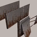Corrugated Metal Fence With Vertical Slats Rusted Sections And Irregular Slanted Structure