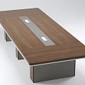 Modern Wooden Conference Table With Silver Strip Inlay And Vertical Striped Metallic Legs