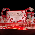 Decorated Dragon Themed Stage With Red White Elements Curved Patterns And Lighting Effects 3d model