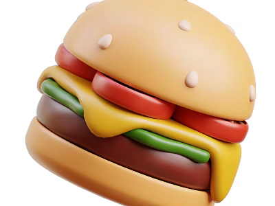 Juicy Tomato In Hamburger Bun With Fresh Lettuce Melted Cheese And Patty 3d model