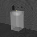 Modern Transparent Washbasin With Blue Light And Gray Mesh Wall Faucet And Soap Dispenser
