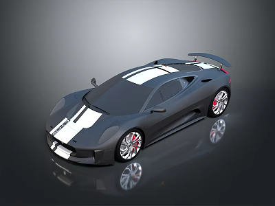 Black Sports Car with White Racing Stripes Sleek Aerodynamic Design Rear Spoiler and Red Wheels 3d model