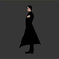 Person In Black Tight Clothing With Long Cape And Sunglasses Arms Outstretched Gray Background