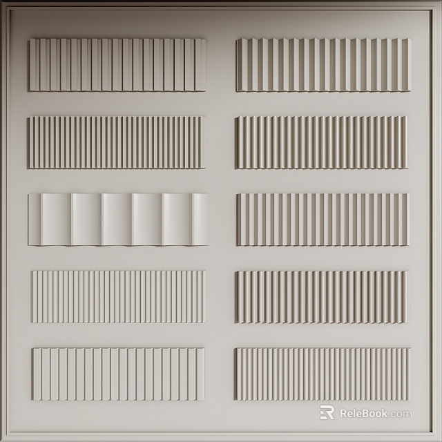 Light Colored Wainscoting With Various Vertical And Horizontal Panel Patterns For Interior Walls 3d model 