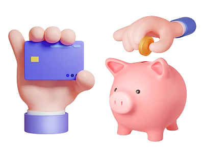 Decorative Ornament Set Featuring Piggy Bank Credit Card and Coin Elements for Home Decor 3d model