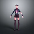 Stylized Female 3D Character Model With Uniform Hat Dark Top Shorts And Boots