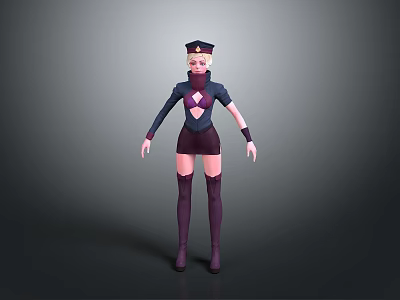 Stylized Female 3D Character Model With Uniform Hat Dark Top Shorts And Boots 3d model