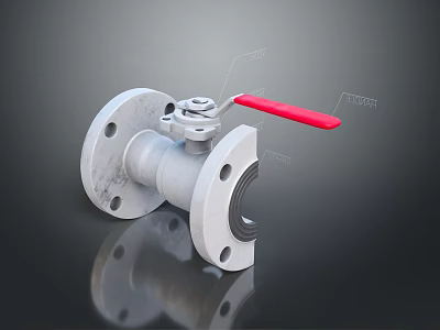 Industrial Metal Flange Valve With Red Handle And Secure Locking Mechanism 3d model