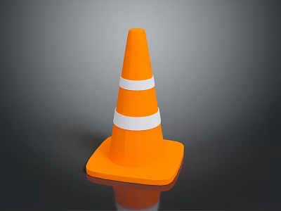 Orange Traffic Cone With White Stripes On Reflective Base Against Gray Background 3d model