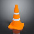 Orange Traffic Cone With White Stripes On Reflective Base Against Gray Background 3d model