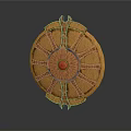 Ancient Golden Shield with Intricate Carvings Detailed Structure as Historical Defensive Weapon