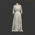 Elegant Vintage Lace Long Dress With Three Quarter Sleeves And Pleated Design
