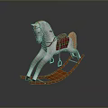 White Wooden Rocking Horse With Red Saddle And Orange Rockers