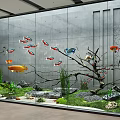 Large Indoor Aquarium Display With Colorful Fish Decorative Branches Aquatic Plants Stones