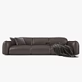 Modern Leisure Sofa Set With Dark Brown Leather Pillows And Throw Blanket