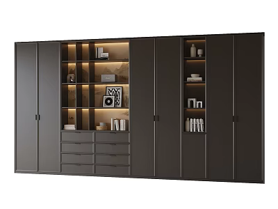 Modern Bookcase Interior With Display Shelves Drawers And Decorative Lighting 3d model