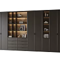 Modern Bookcase Interior With Display Shelves Drawers And Decorative Lighting