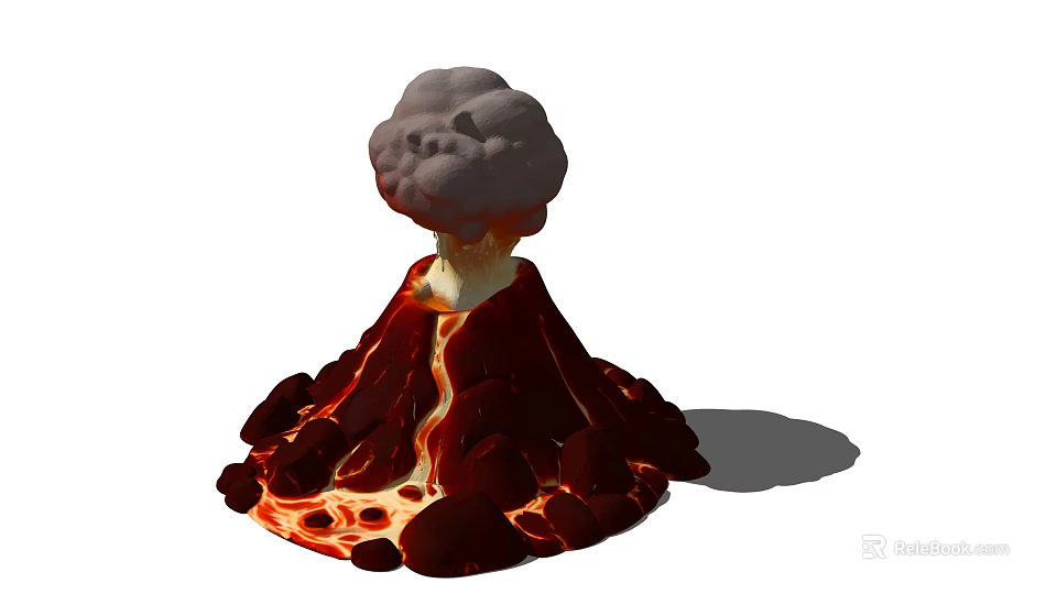 Rockery Stones With Volcanic Style Flowing Lava And Smoking Top Design 3d model 