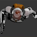 Futuristic Armored Character In White Suit With Red Helmet And Gun