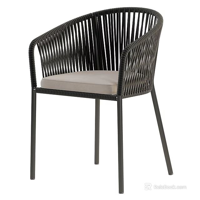 Modern Black Woven Leisure Chair With Light Colored Cushion And Metal Legs 3d model 