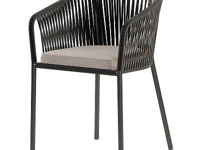 Modern Black Woven Leisure Chair With Light Colored Cushion And Metal Legs 3d model