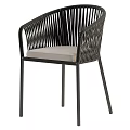 Modern Black Woven Leisure Chair With Light Colored Cushion And Metal Legs