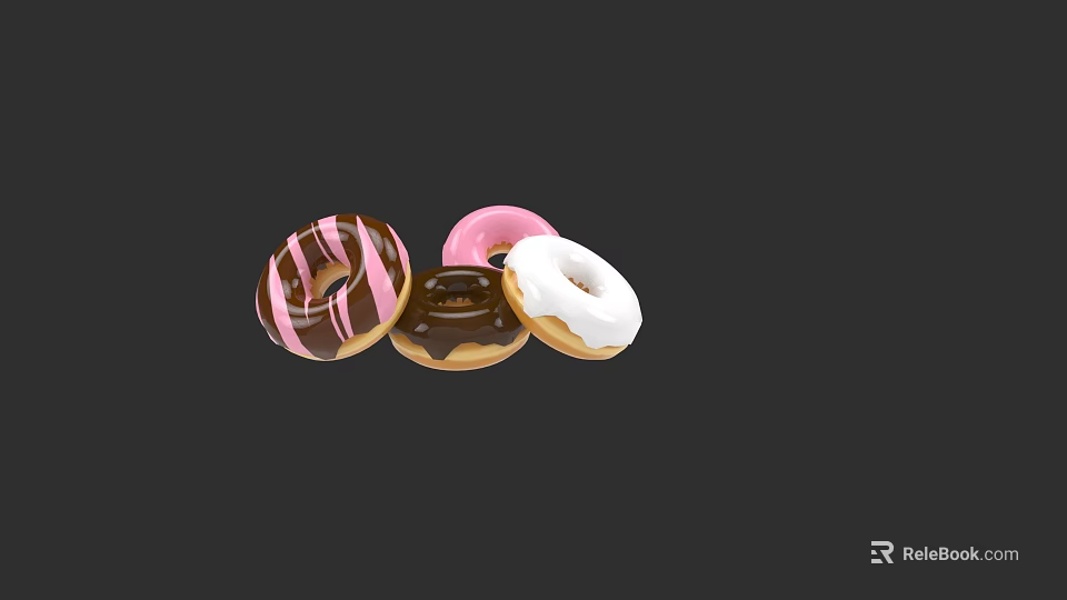 Delicious Colorful Assorted Donuts With Chocolate Pink White Frosting And Stripes 3d model 