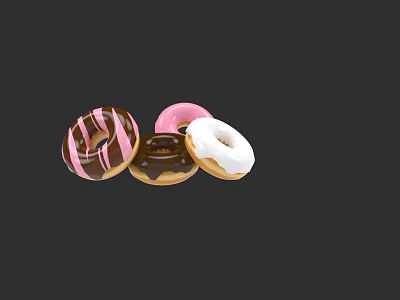 Delicious Colorful Assorted Donuts With Chocolate Pink White Frosting And Stripes 3d model