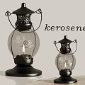 Kerosene Lamps With Black Metal Frames Glass Globes And Lit Flames