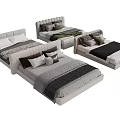 Modern Double Bed Designs With Upholstered Frames Neutral Pillows And Blankets 3d model