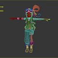 3D Game Movie Character With Orange Hair Goggles Turquoise Outfit And Arms Outstretched